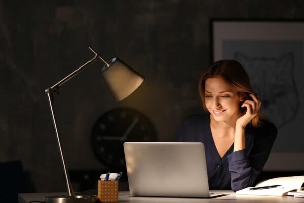 Working Woman with Laptop and A Lampshade