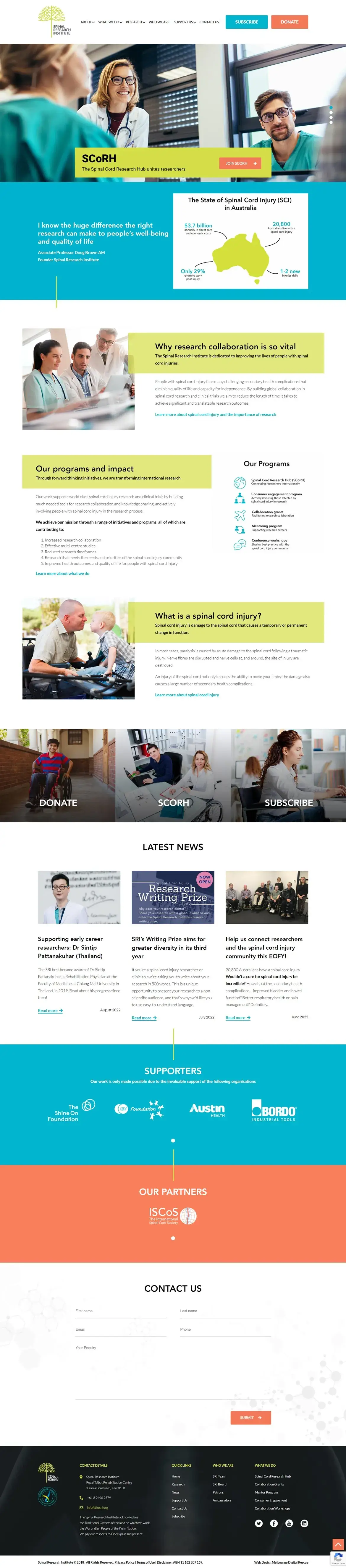 The Spinal Research Institute Home Page Website Design