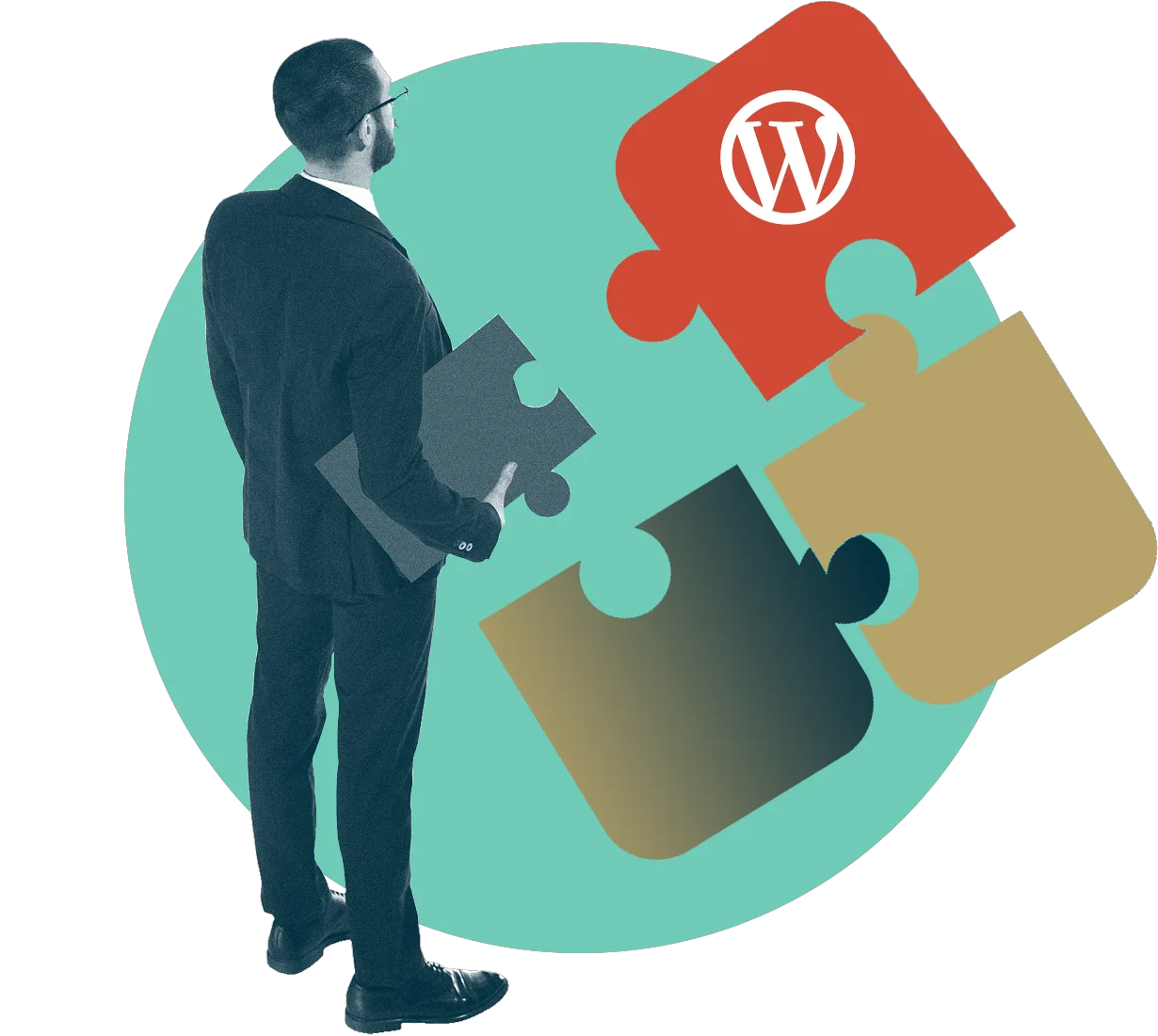 A Man Standing with A Big Jigsaw Puzzle A Man Standing with A Big Jigsaw Puzzle