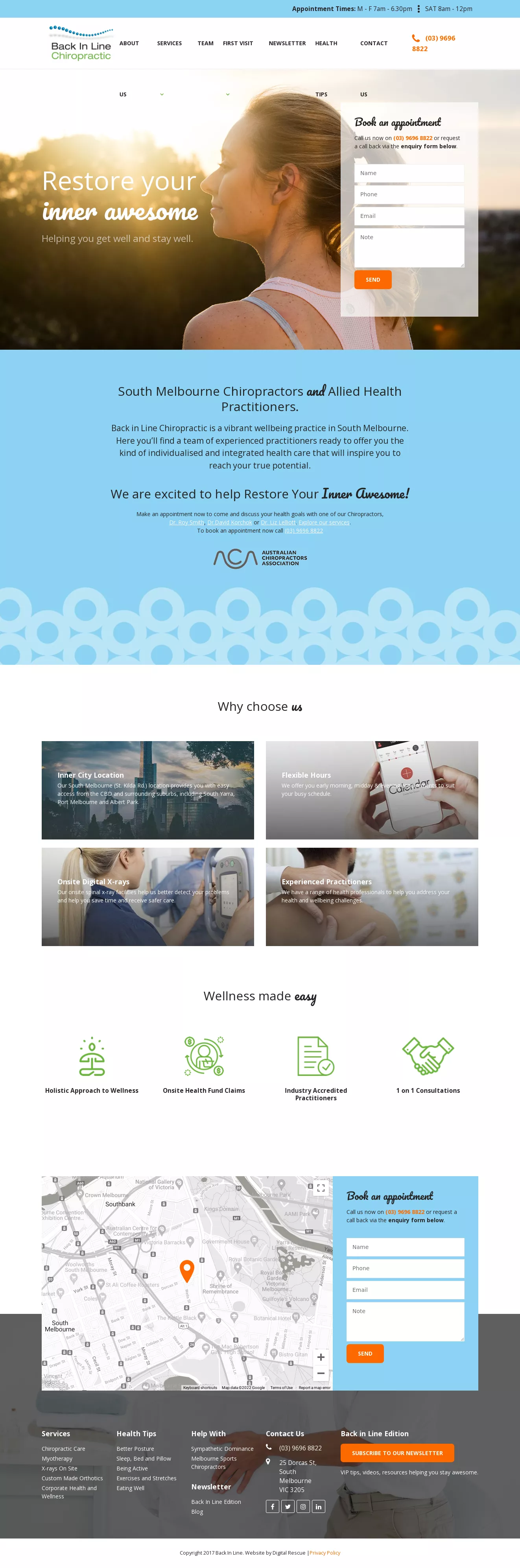 Back in line Chiropractic Home Page Website Design