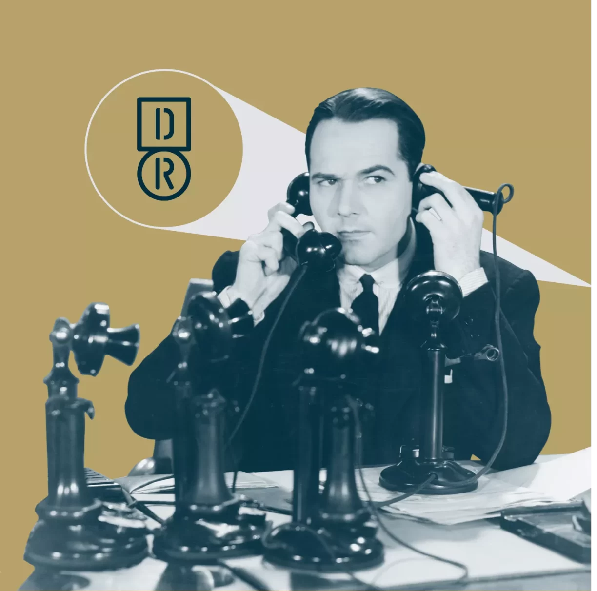 Man Calling From An Old Vintage Telephone