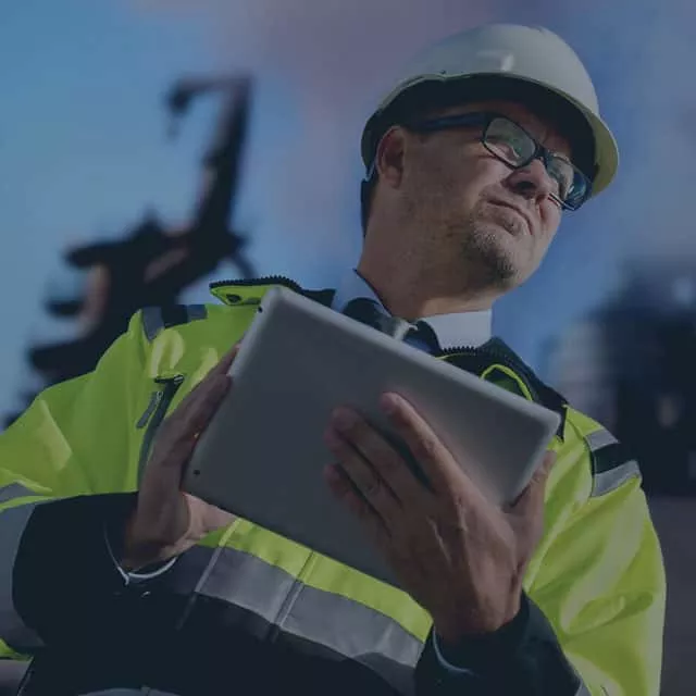 Man in Construction Uniform Holding A Tablet