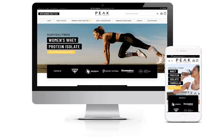 Peak Nutritionals Website on Desktop and Mobile View