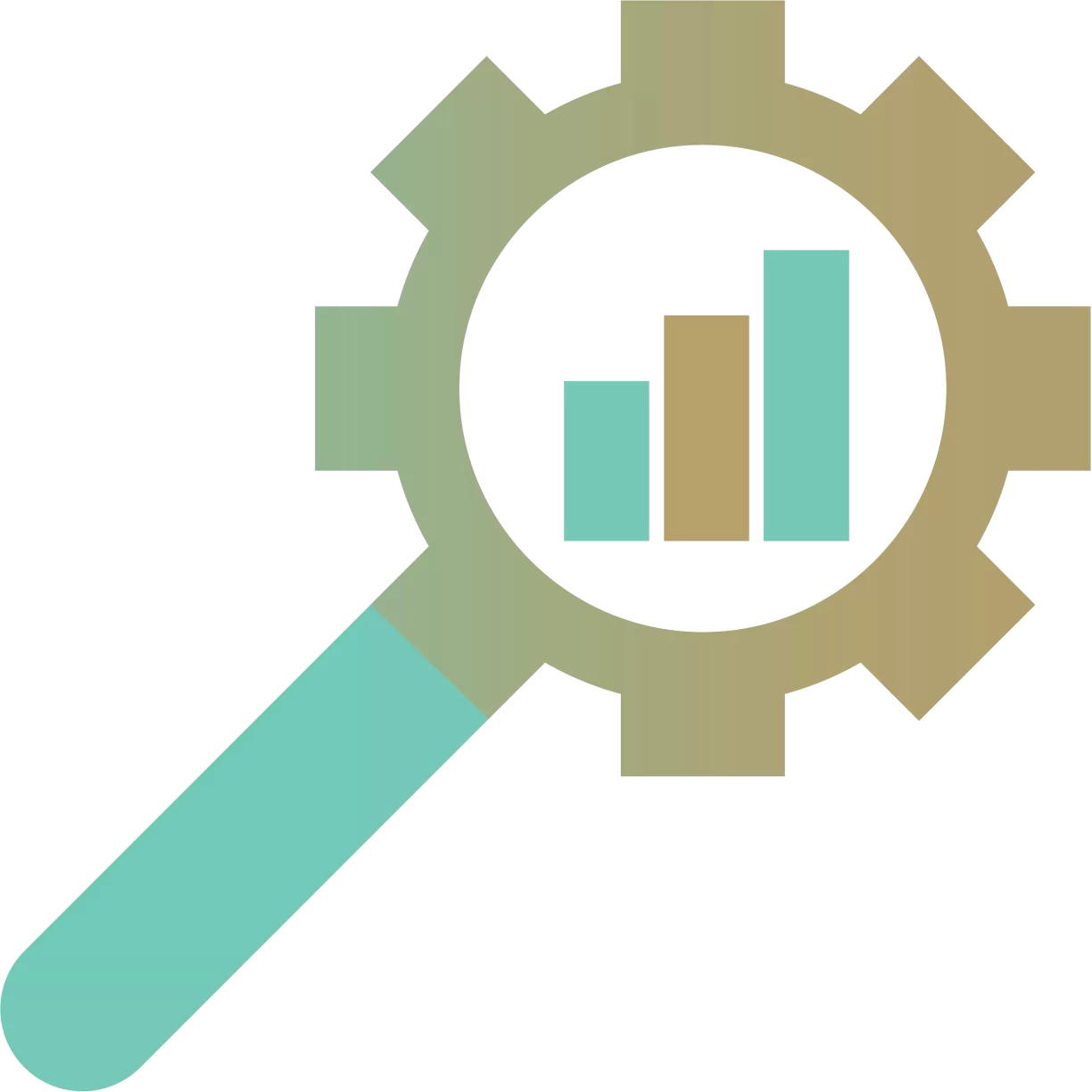 Search Icon With Gear and Bar Graph Clipart