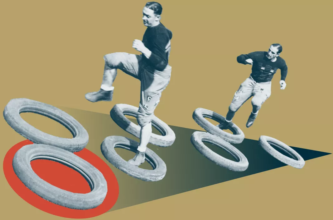 Two Man Jumping on Old Tyres